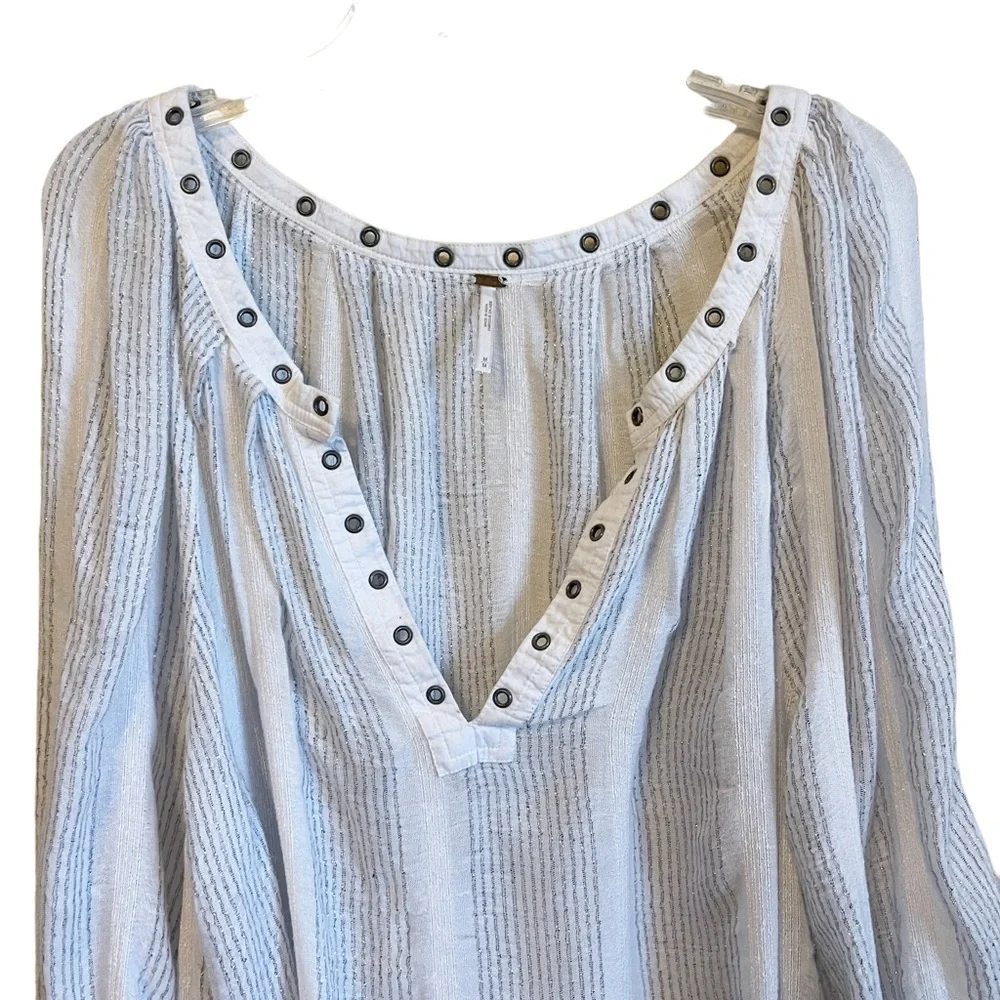Free People Against all Odds Deep V Neck Blouse Ivory Combo Boho‎ Style Medium